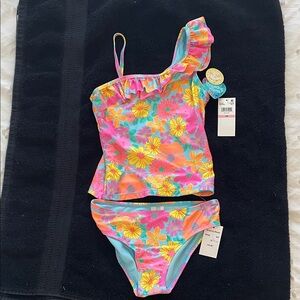 Vibrant Floral multicolor Kids Bikini Set ruffle nwt